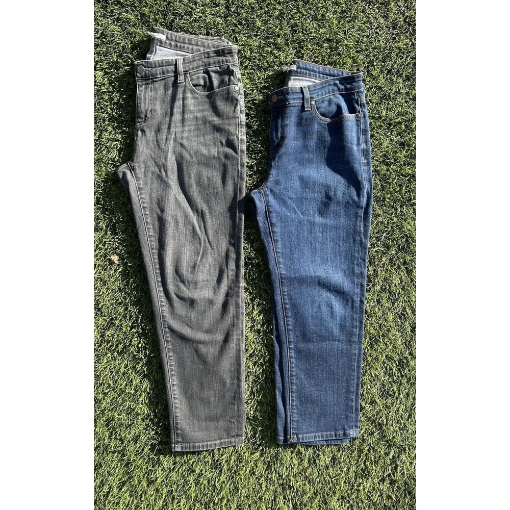 Eileen Fisher Organic Cotton Stretch Denim Straight Jeans Lot of 2, Sz 12 Petite